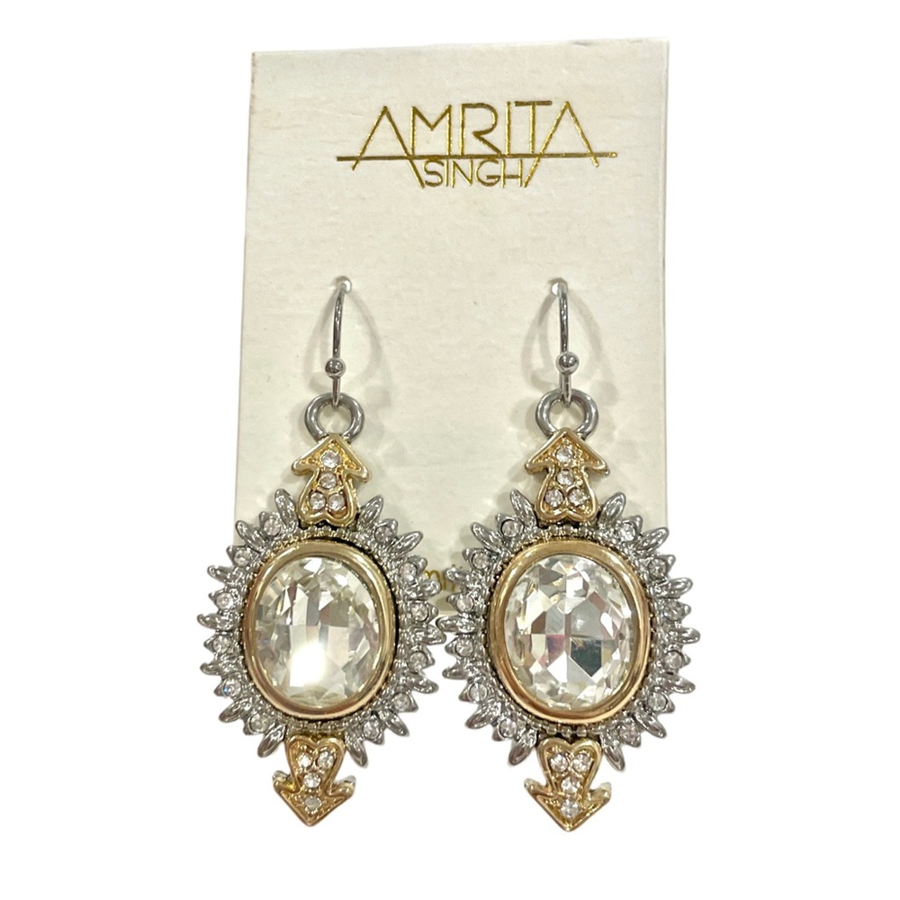 AMRITA SINGH Freda Crystal Drop Earrings Silver/Gold. NWT